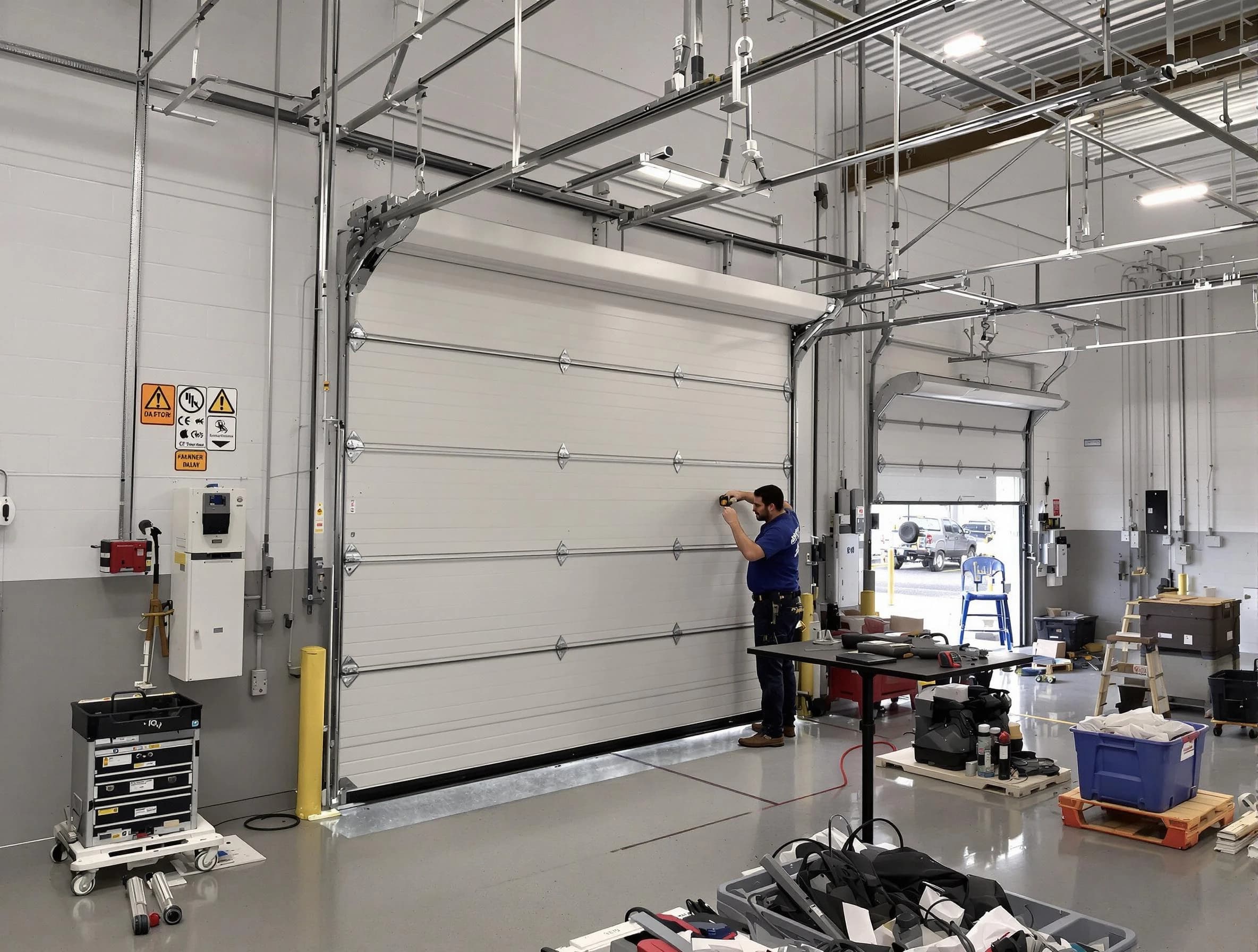 Commercial garage door repair being performed by Peralta Garage Door Repair expert in Peralta