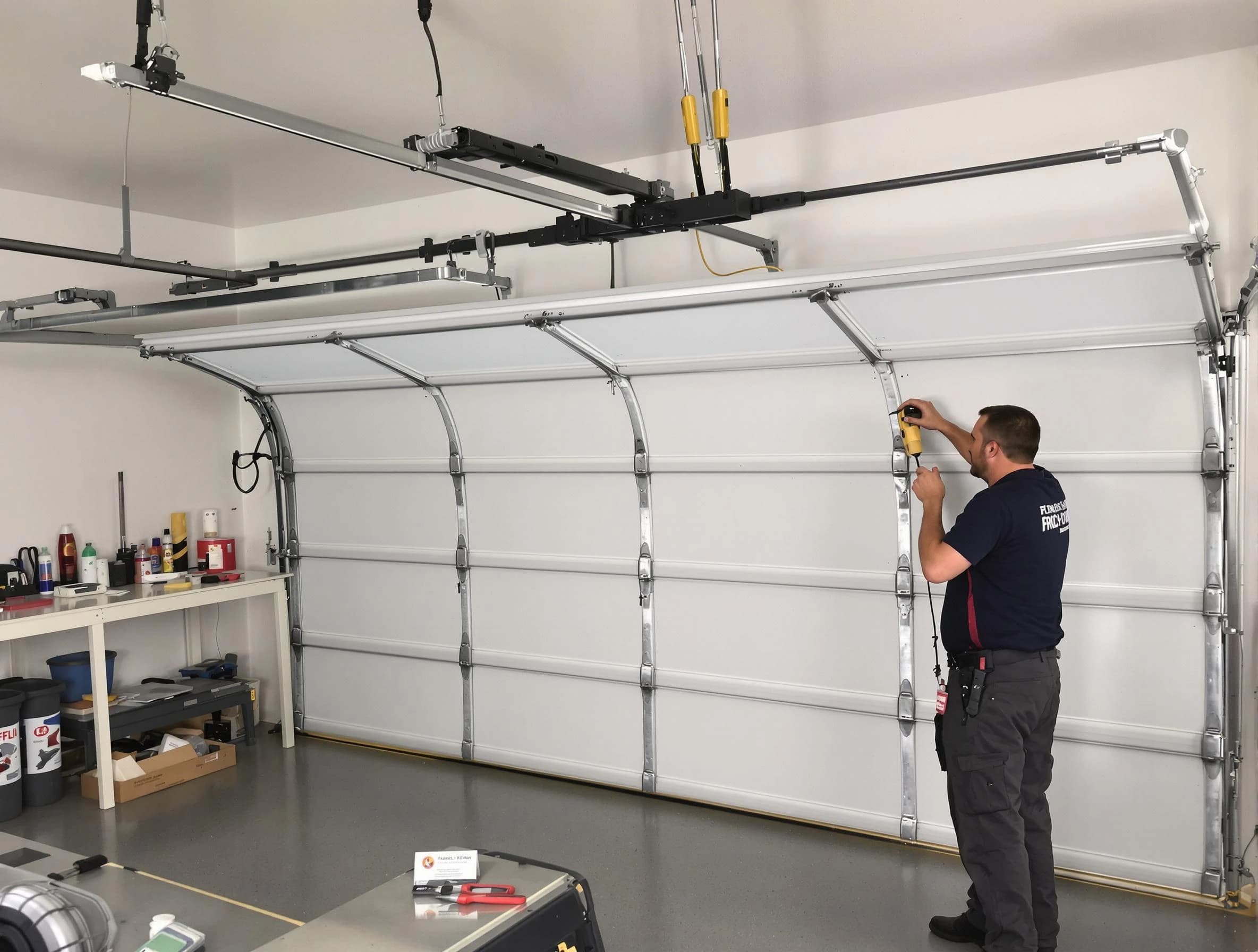 Peralta Garage Door Repair certified technician performing overhead door system repair in Peralta