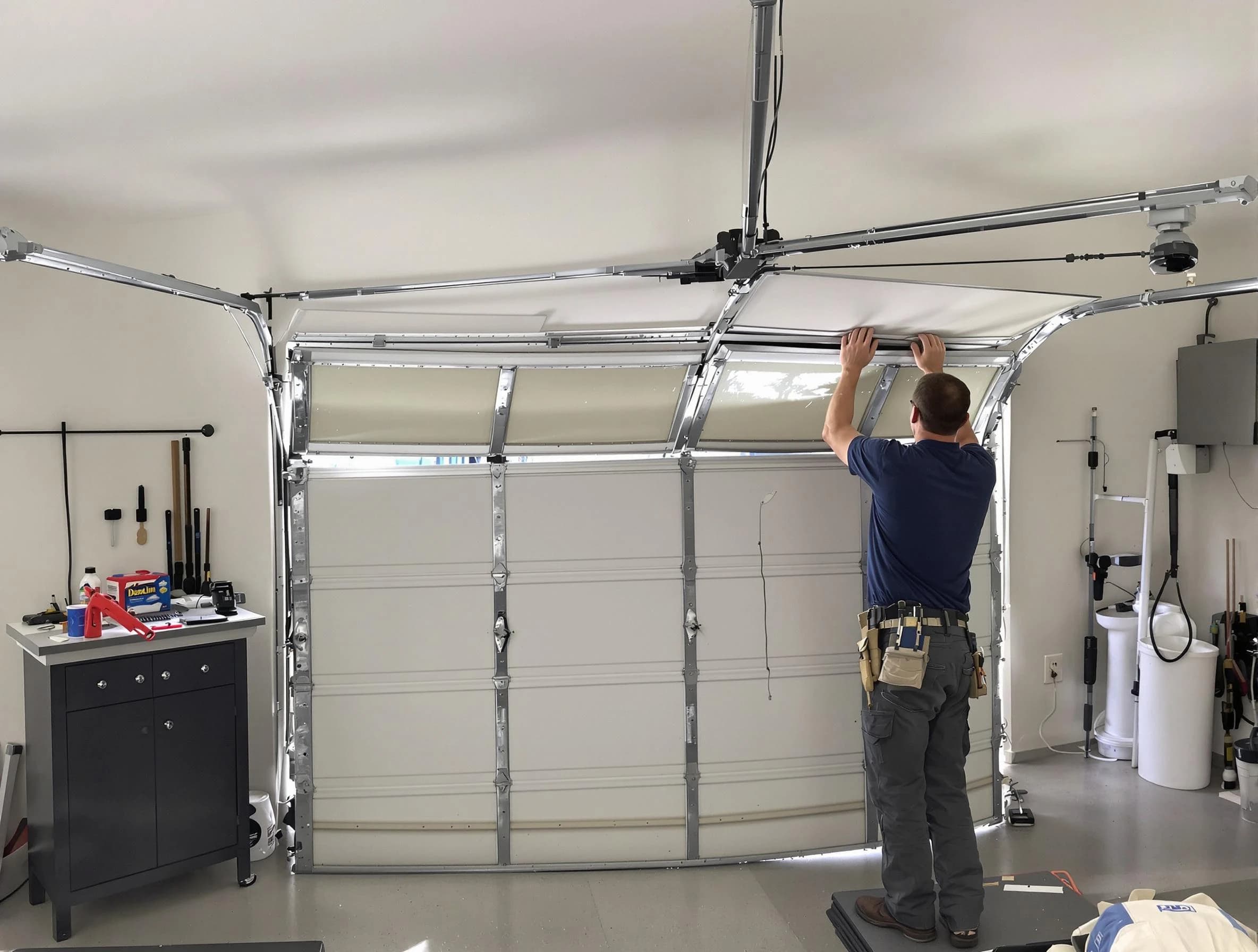Peralta Garage Door Repair specialist performing precise section replacement on Peralta garage door