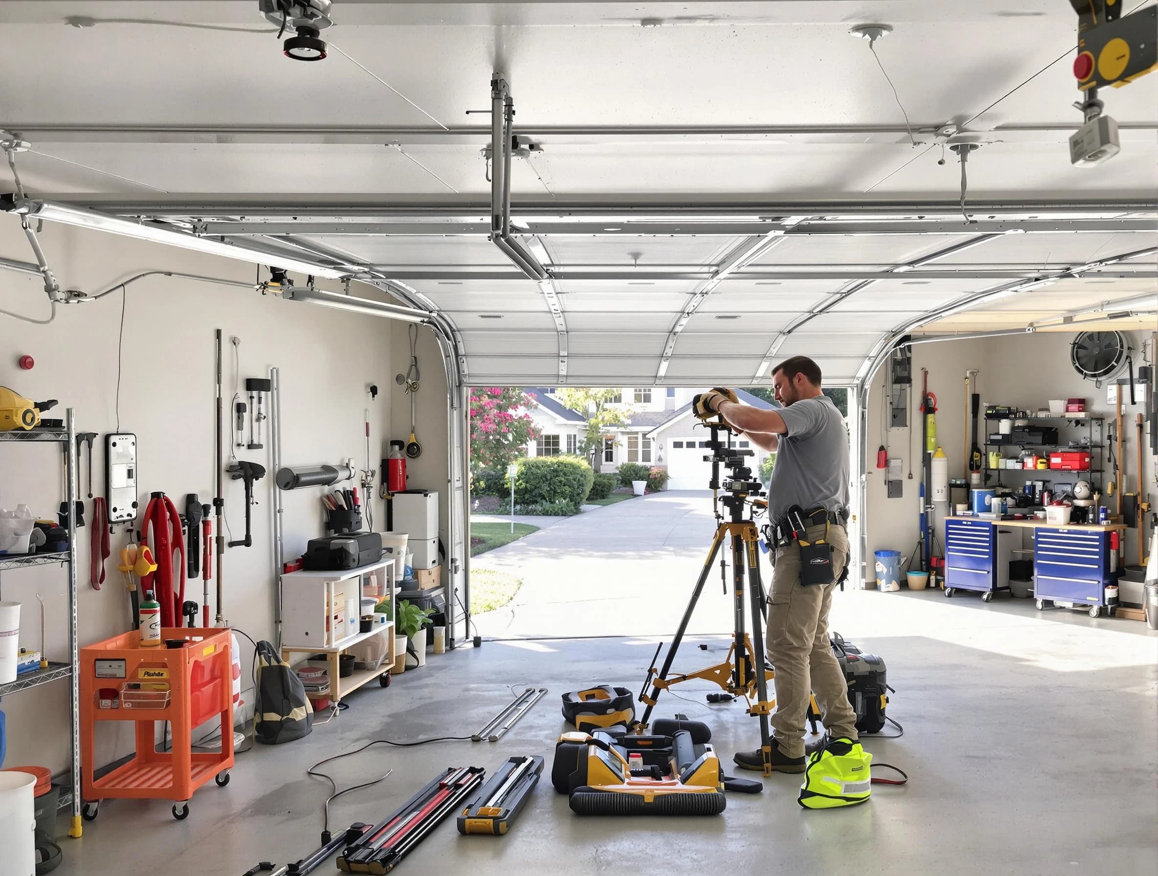 Peralta Garage Door Repair specialist performing laser-guided track alignment in Peralta